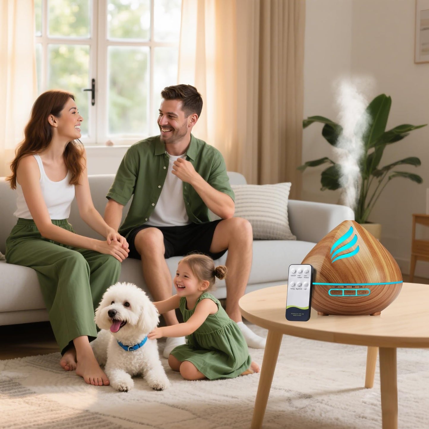 500ML Ultrasonic Aroma Diffuser with Remote Control β Wood Grain Essential Oil Humidifier & 14-Color LED Light